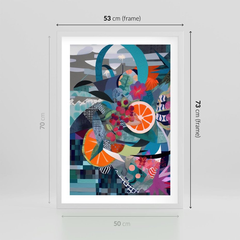 Plakat w ramie 50x70 - Migocące Widoki Harmonii - abstrakcyjny obraz, jak picasso - rama biała