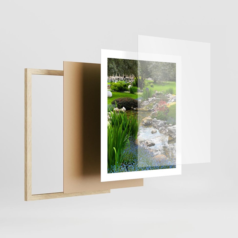 Plakat w ramie 40x50 - Ogródowy Strumyk - strumyk, ogród - rama drewno