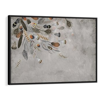 Obraz w ramie 70x50 - Sploty losu na płótnie - kompozycja boho piór, indiańskie pióra - rama czarna