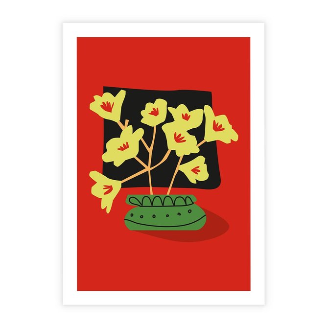 Plakat bez ramy 30x40 - Abstrakcyjne Przenikanie - abstrakcyjne kwiaty, czerwone tło