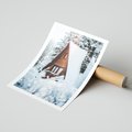 Plakat bez ramy 21x30 - Zimowe Ustronie w Lesie - domek w lesie, zimowy las