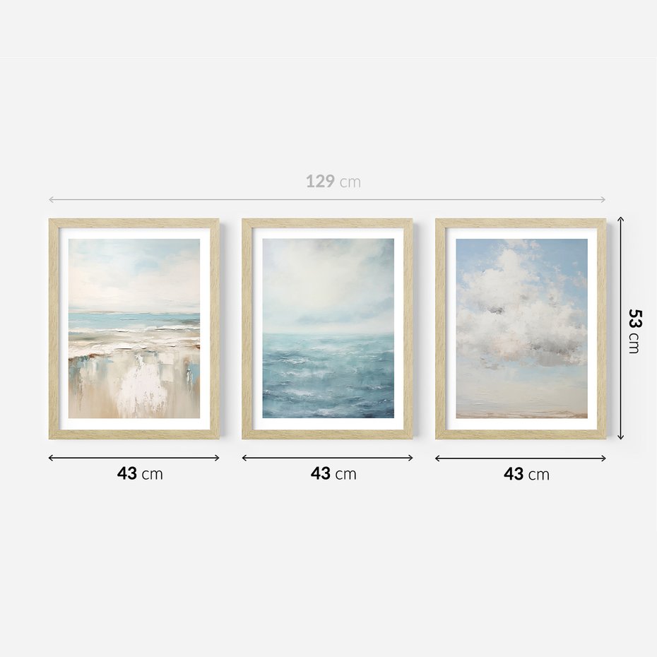 Zestaw obrazy w ramie 40x50 galeria - morze, niebo, akwarela, plaża - rama drewno