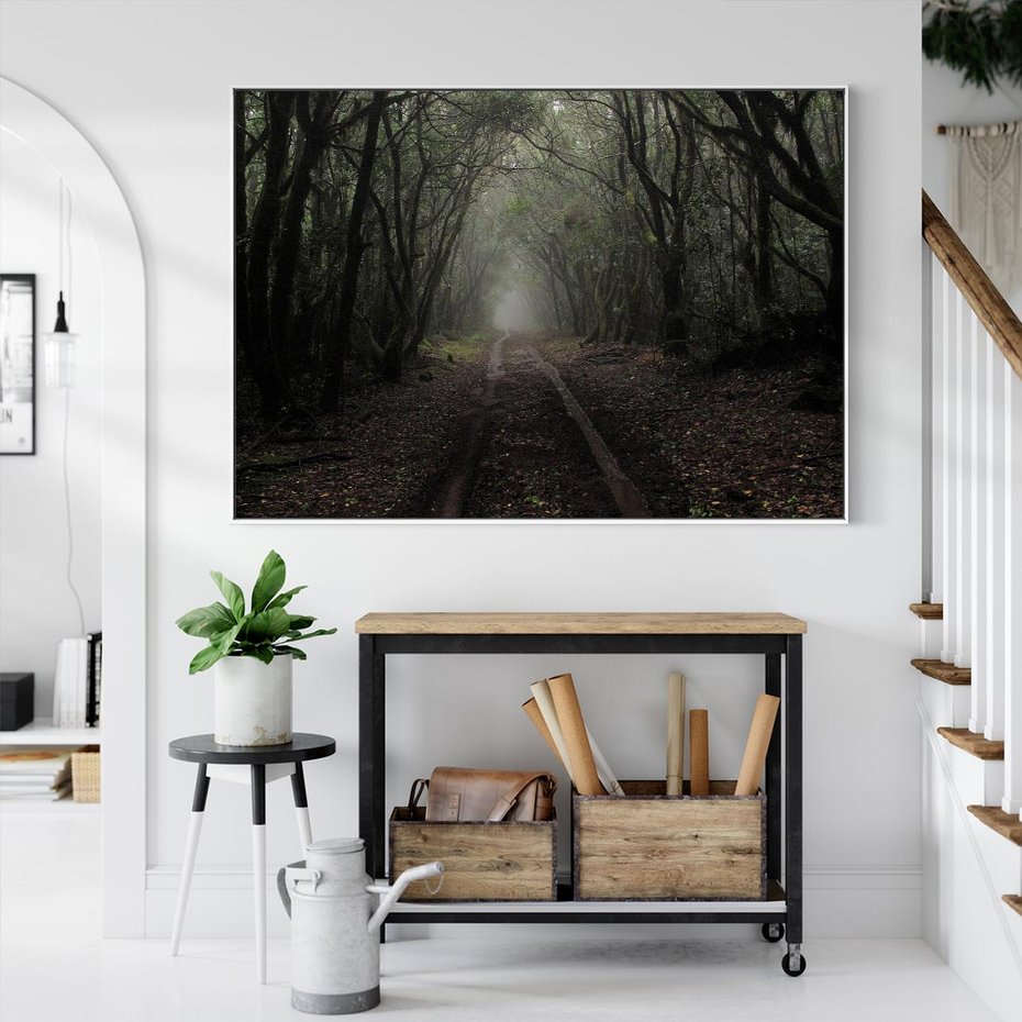 Obraz w ramie 100x70 - Urok Drogi - las, droga - rama biała