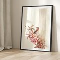 Plakat w ramie 30x40 - Kwiatowe Zanurzenie - japońska sztuka, ptak - rama czarna