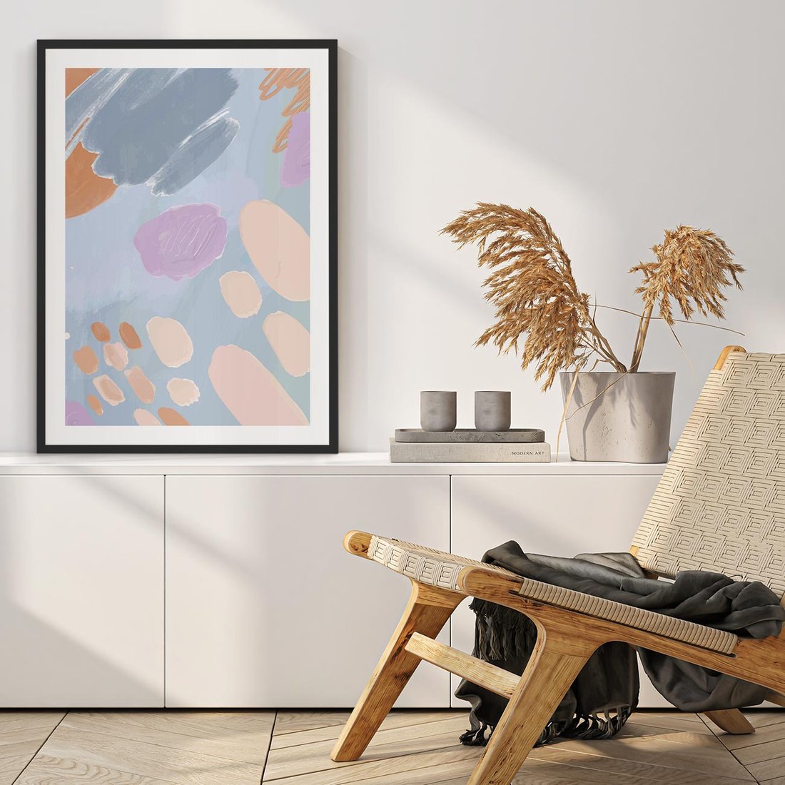 Plakat w ramie 40x50 - Migocące Pastelowe Spektrum - abstrakcyjne akwarelowe plamy, pastele - rama czarna