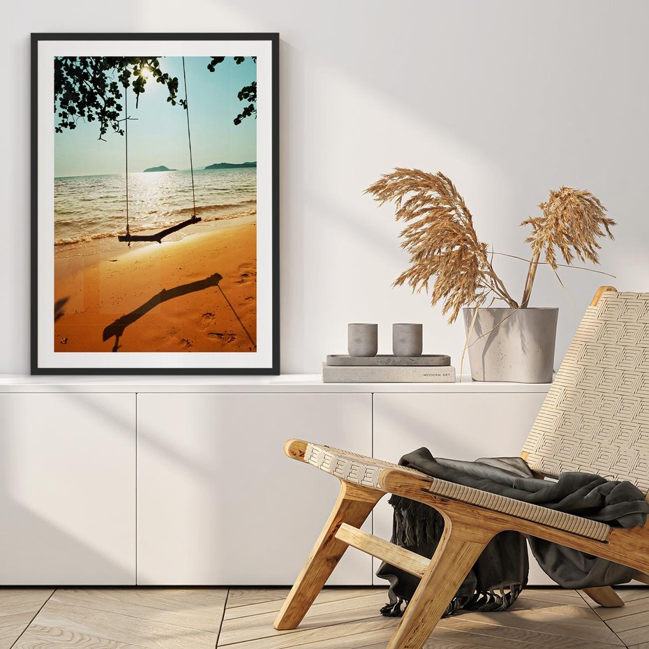 Plakat bez ramy 50x70 - Tropikalna plaża i huśtawka - plaża, tropiki