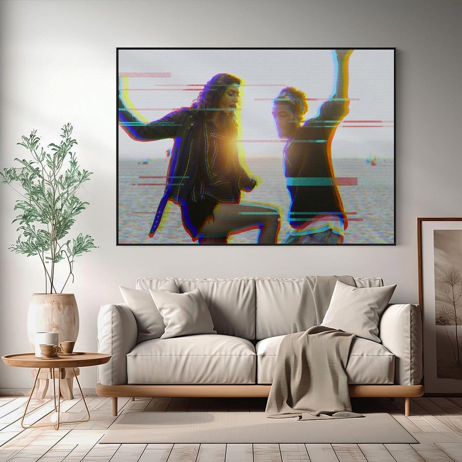 Obraz w ramie 70x50 - Taniec tęsknot - zdjęcie w stylu retro, dodane kolorowe akcenty - rama czarna