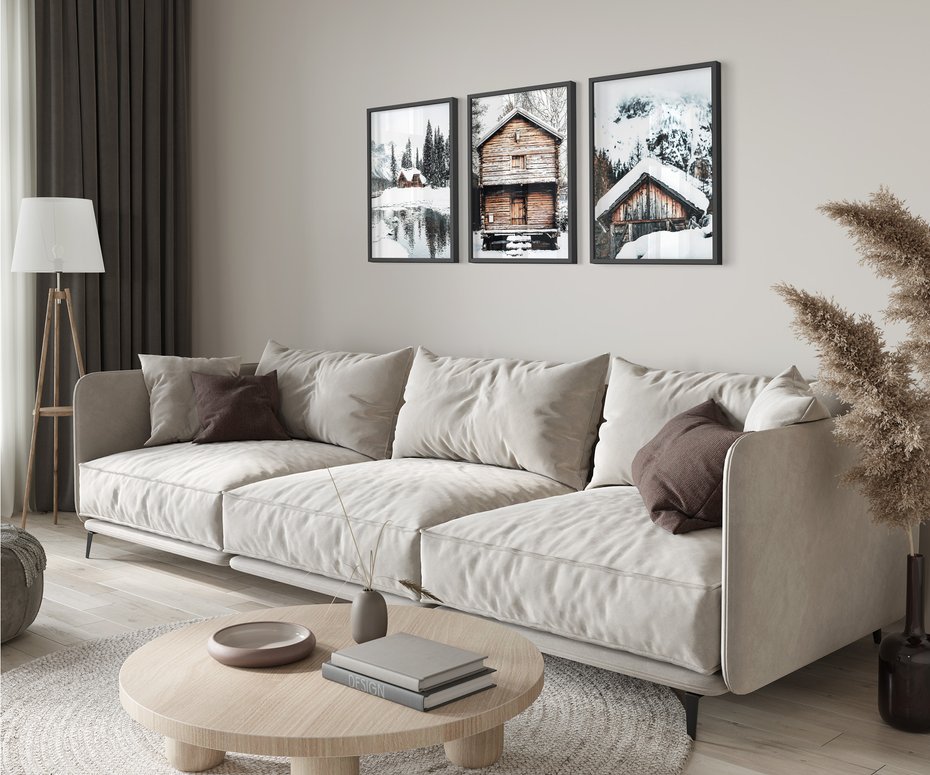 Zestaw obrazy w ramie 50x70 galeria - Zimowa, chatka, w, górach - rama czarna