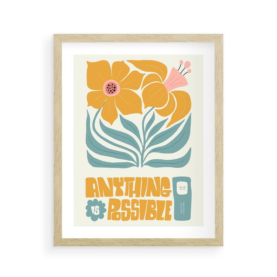 Plakat w ramie 40x50 - Kolorowa Harmonia - sztuka nowoczesna, pastelowe kwiaty - rama drewno