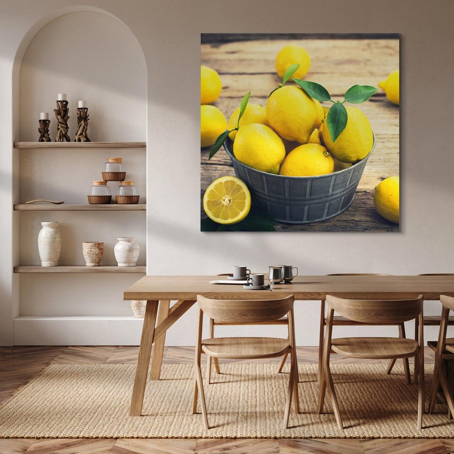 Obraz na płótnie 30x30 - Ożywczy koszyk - cytryny, koszyk