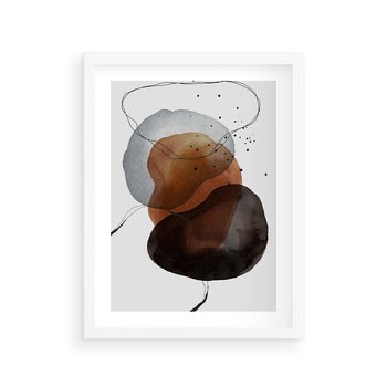 Plakat w ramie 50x70 - Kolorowe Wizje - abstrakcyjne plamy akwarelowe, czarny szkic - rama biała