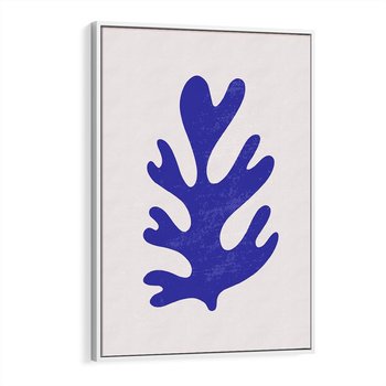 Obraz w ramie 50x70 - Przenikająca Struktura - boho plakat, niebieski liść w intensywnym kolorze - rama biała