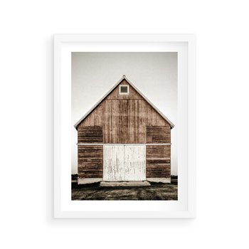Plakat w ramie 30x40 - Rustykalny Drewniany Domek - domek, drewniany dom - rama biała