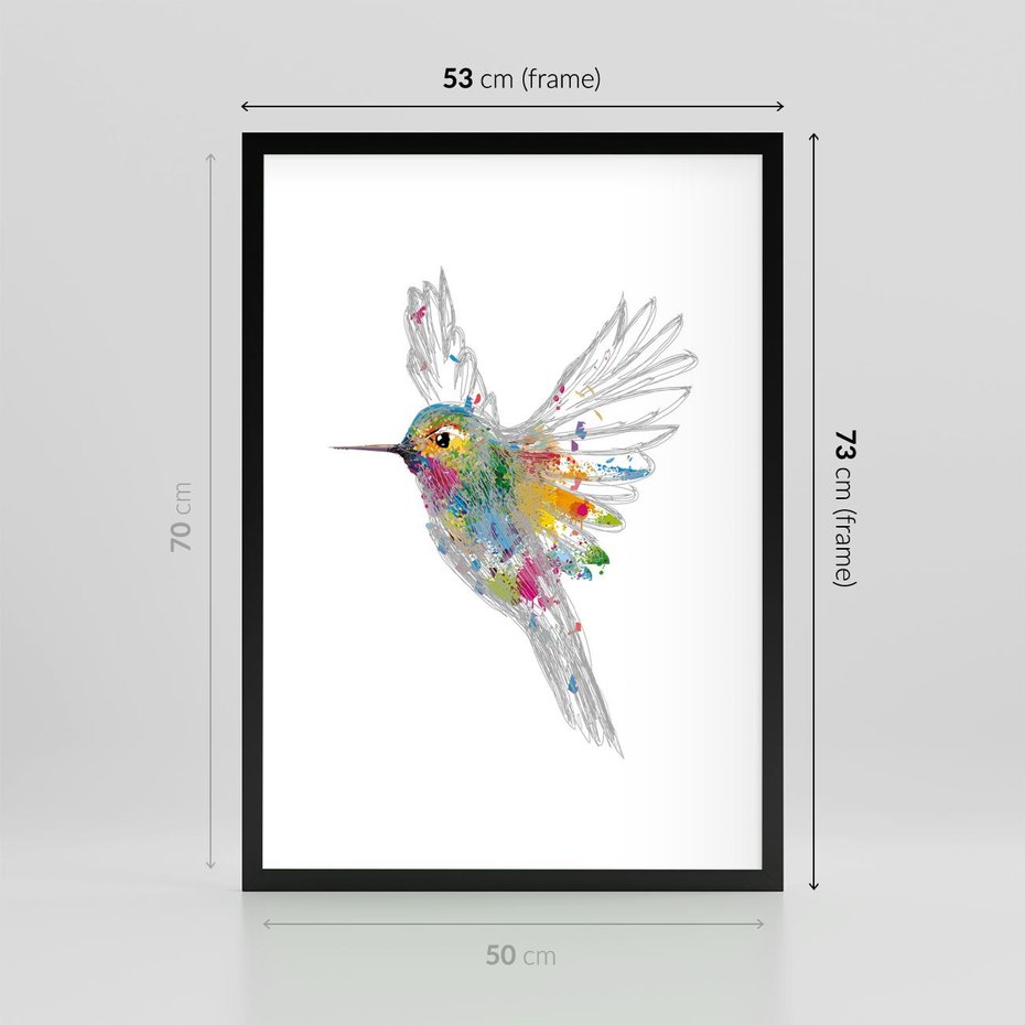 Plakat w ramie 50x70 - Koliber w akwareli - akwarela, koliber - rama czarna