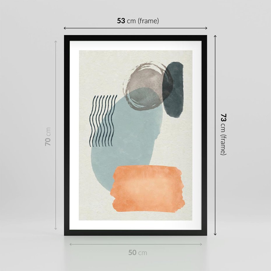 Plakat w ramie 50x70 - Kształtujące Plamy - geometryczne elementy, stonowane ziemiste kolory - rama czarna