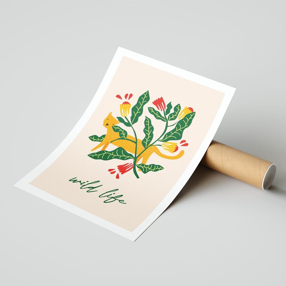 Plakat bez ramy 21x30 - Tygrys w Kwiatach - tygrys, plakat