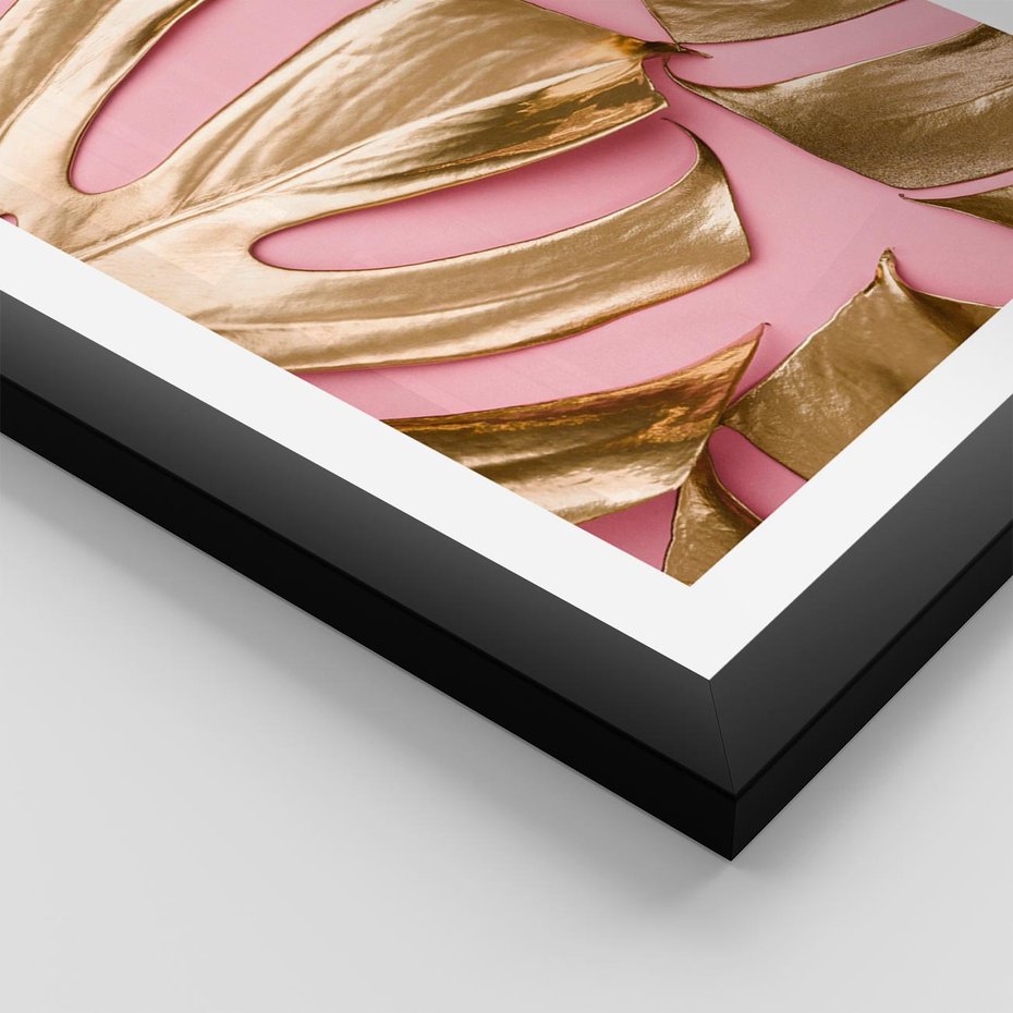 Plakat w ramie 40x50 - Przyjemność w Naturze - złote, liście - rama czarna