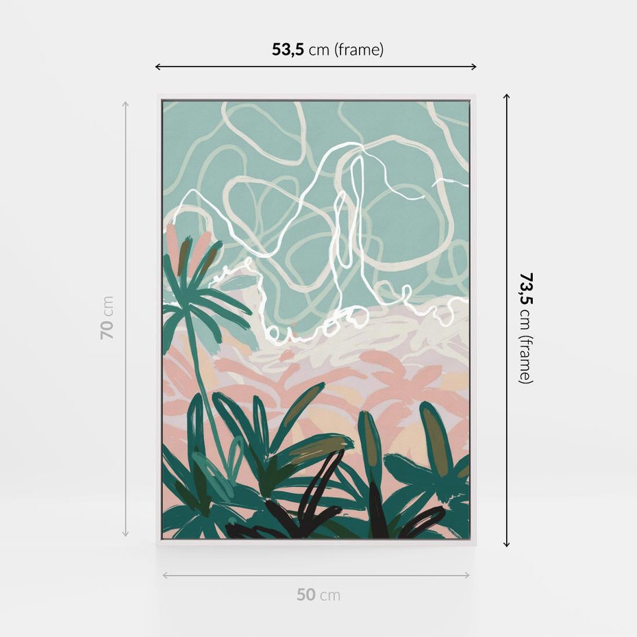 Obraz w ramie 50x70 - Rajski Stan - pastelowy krajobraz, nowoczesny plakat - rama biała