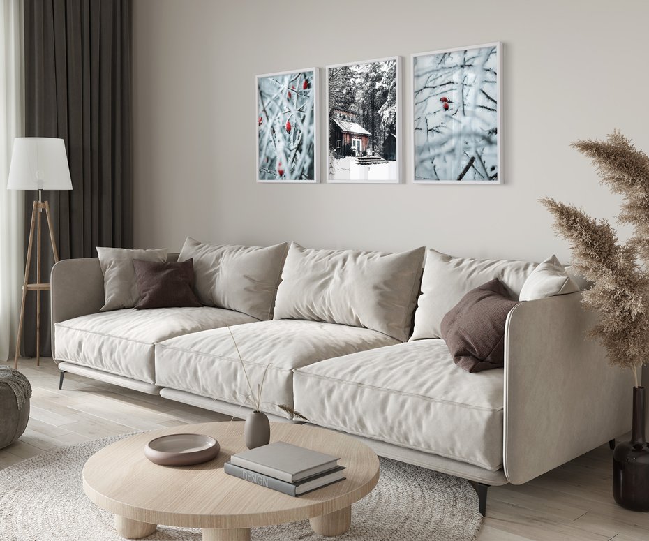 Zestaw obrazy w ramie 40x50 galeria - Zimowa, scenerai, domek, śnieg - rama biała