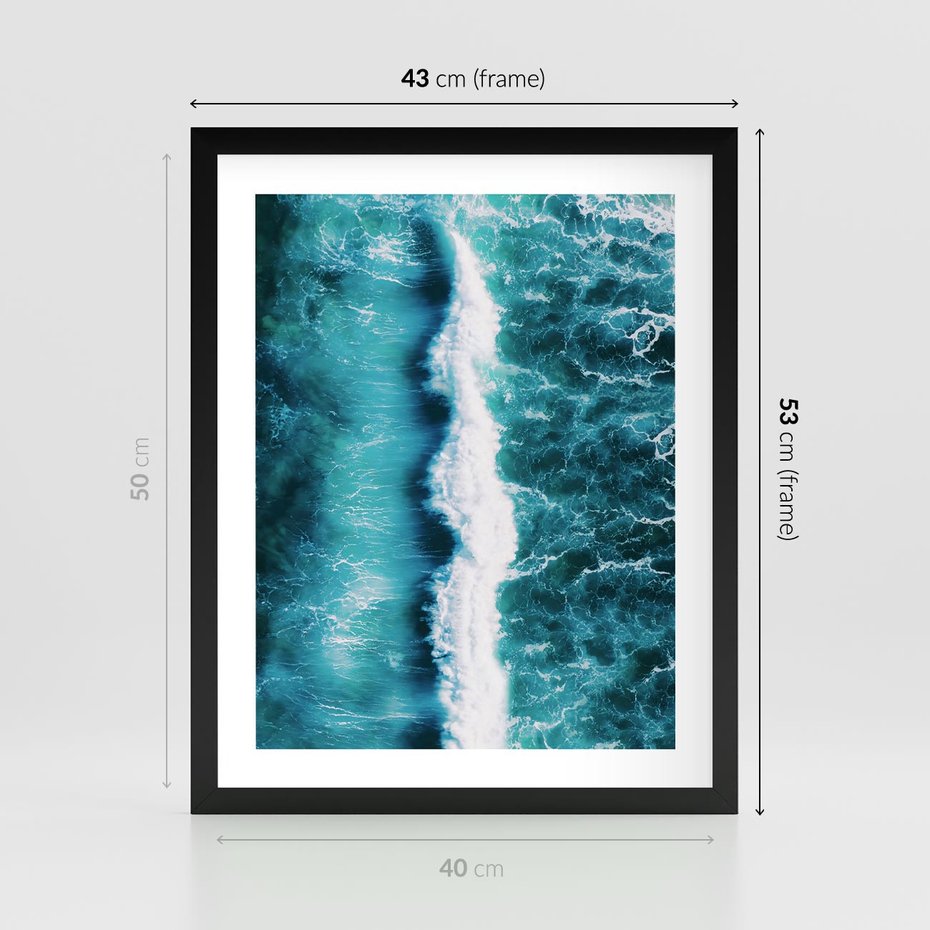 Plakat w ramie 40x50 - Błękitna Siła Oceanu - fale, ocean - rama czarna