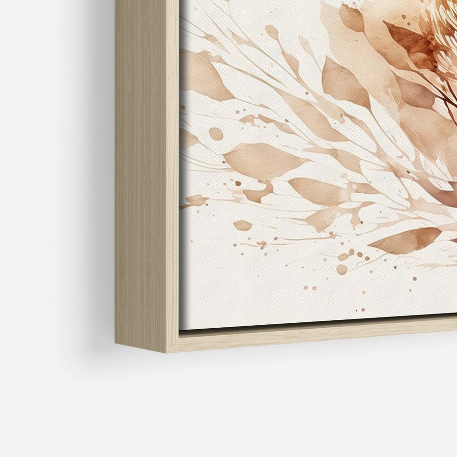 Obraz w ramie 100x70 - Nostalgiczne tańce pędzla - akwarelowe kwiaty, gałęzie - rama drewno
