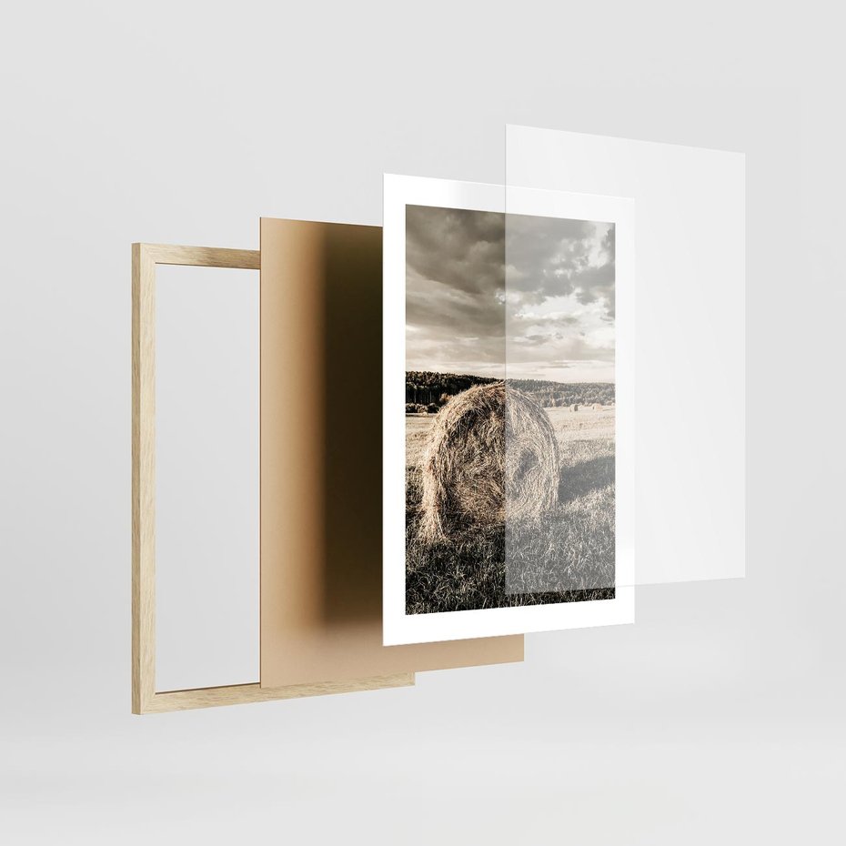 Plakat w ramie 30x40 - Ciepło Natury - snopki siana, pole - rama drewno