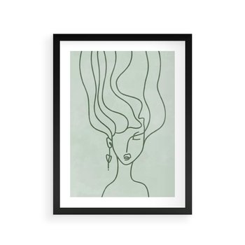 Plakat w ramie 40x50 - Spokojne Objęcia Natury - abstrakcja, zielony szkic - rama czarna