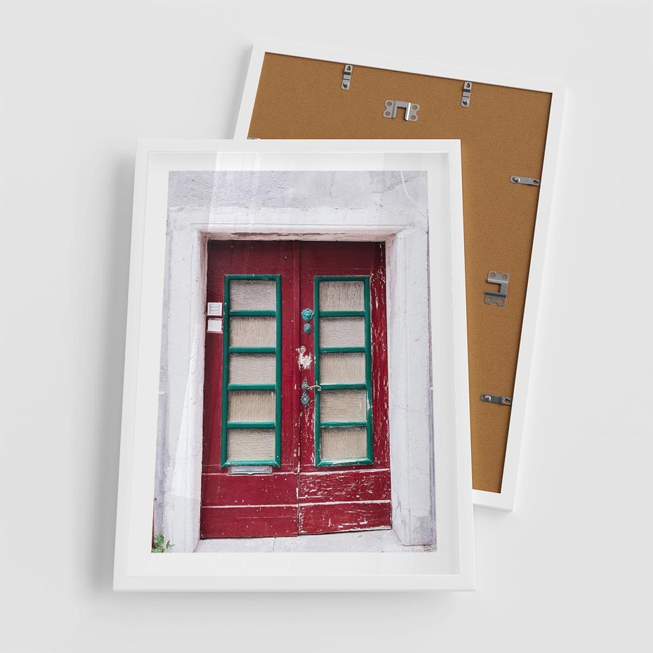 Plakat w ramie 50x70 - Retro Przez Drzwi - drzwi, retro - rama biała
