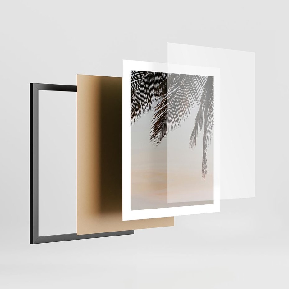 Plakat w ramie 40x50 - Tropikalna Harmonia - palmy na tle nieba - rama czarna