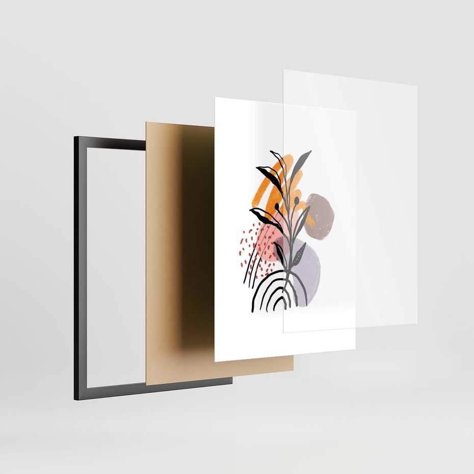 Plakat w ramie 30x40 - Migocące Bezgraniczności - abstrakcyjna sztuka, liść monstery - rama czarna
