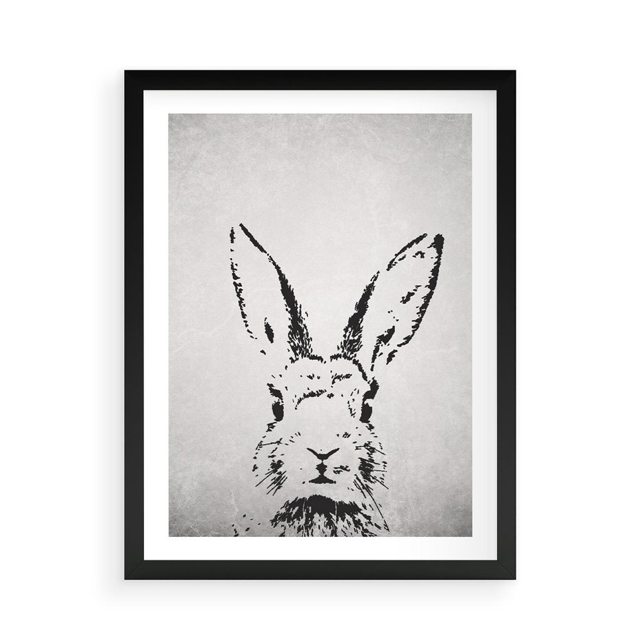 Plakat w ramie 50x70 - Szkicowany królik w grafice - szkic, królik - rama czarna