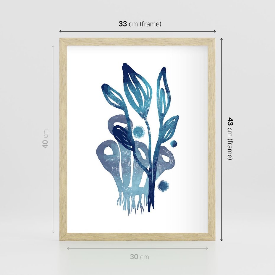 Plakat w ramie 30x40 - Akwarelowy Błękit - pastelowy, abstrakcyjny plakat - rama drewno
