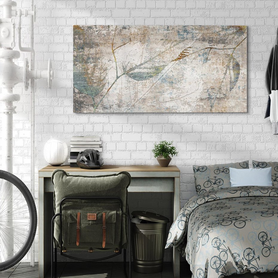 Obraz na płótnie 120x60 - Betonowe Wspomnienia Liści - odciski w betonie, odbitki