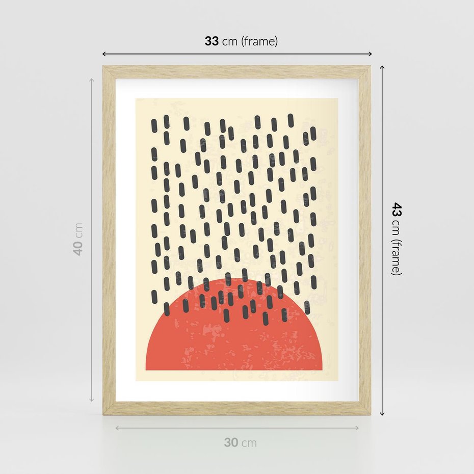 Plakat w ramie 30x40 - Czerwona Abstrakcja: Grafika z Wyrazistym Kołem - abstrakcja grafika, czerwone koło - rama drewno