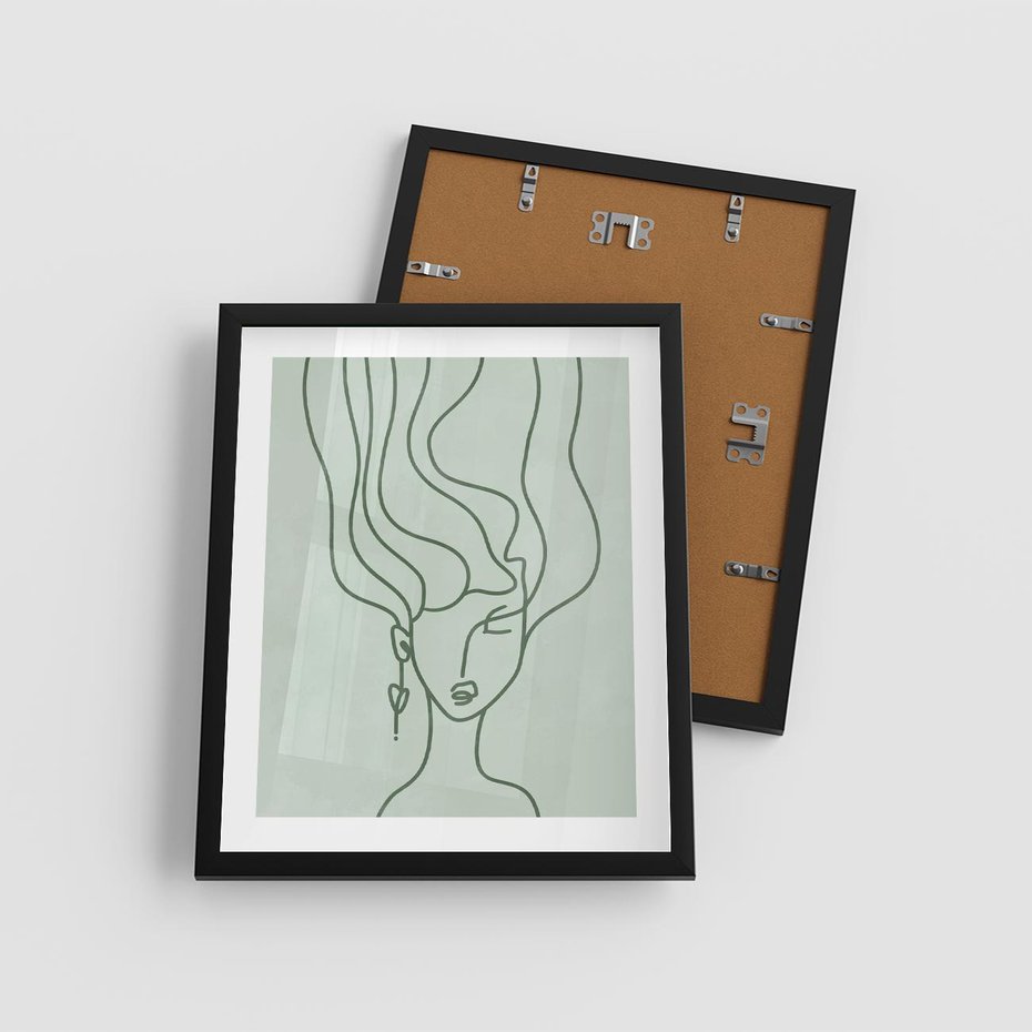 Plakat w ramie 40x50 - Spokojne Objęcia Natury - abstrakcja, zielony szkic - rama czarna