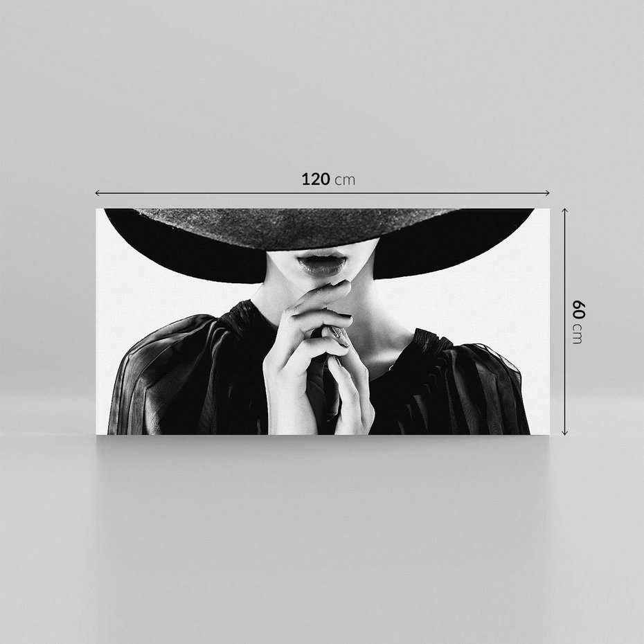Obraz na płótnie 120x60 - Czarna Elegancja - fotografia czarno biała, zbliżenie portret kobiety w czerni