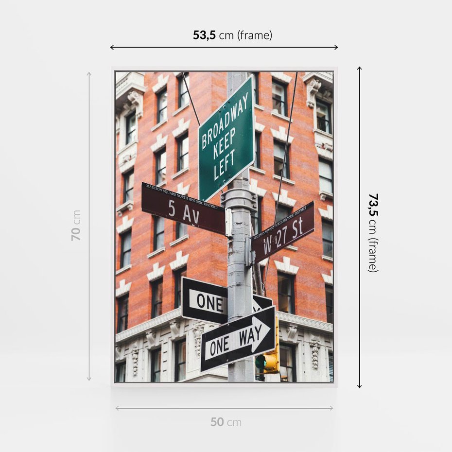 Obraz w ramie 50x70 - Namiastka wielkiego miasta - Nowy Jork, drogowskaz - rama biała