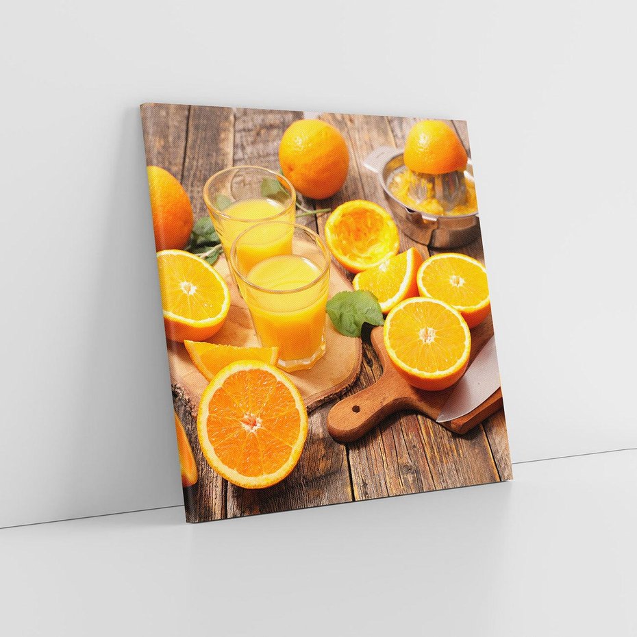 Obraz na płótnie 60x60 - Soczyste pomarańcze i soki - pomarańcze, soki