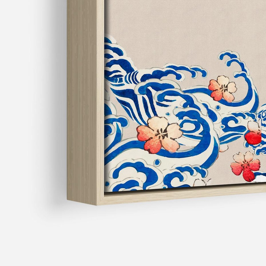 Obraz w ramie 50x50 - Japońska Harmonia: Falujące Kwiaty - japonia, orientalne kwiaty wiśni - rama drewno