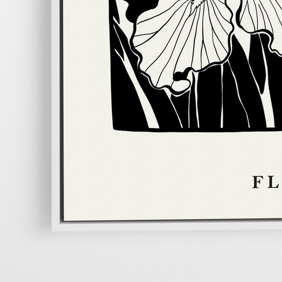 Obraz w ramie 50x70 - Spojrzenia na szkicowaną przeszłość - kwiaty, typografia - rama biała