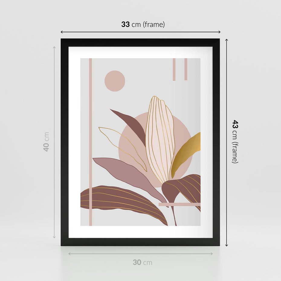 Plakat w ramie 30x40 - Pastelowa Uroda Natury: Kwiat z Złotymi Akcentami - pastelowa grafika, kwiat - rama czarna