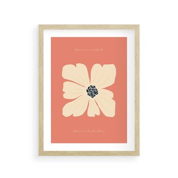 Plakat w ramie 30x40 - Malowane Kolorowe Echa - minimalistyczna grafika, biały kwiat na różowym tle - rama drewno