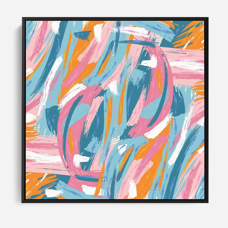 Obraz w ramie 50x50 - Refleksje w krainie abstrakcji - abstrakcja, energiczne pociągnięcia pędzla - rama czarna