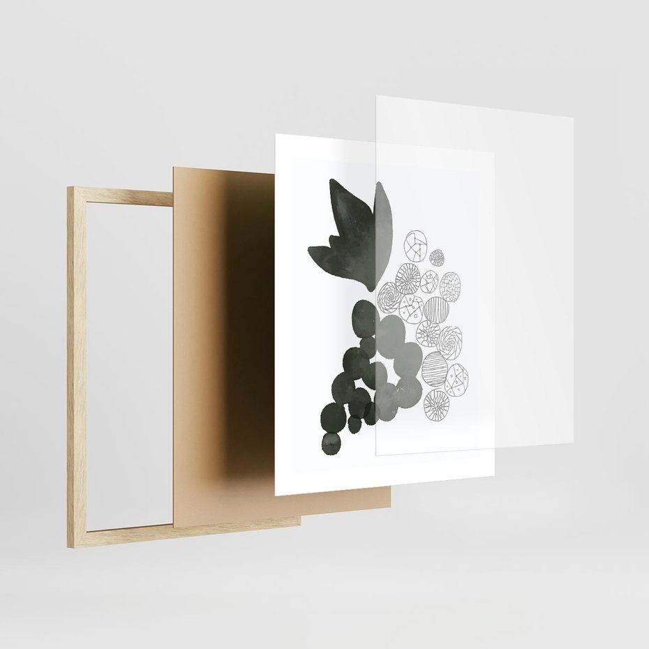 Plakat w ramie 40x50 - Grono Abstrakcji - minimalistyczny plakat, winogrona - rama drewno