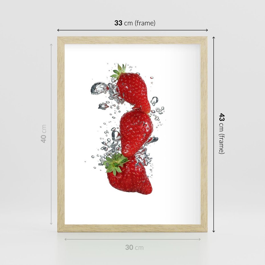 Plakat w ramie 30x40 - Aromatyczne truskawki w pełnym rozkwicie - truskawki, owoce - rama drewno