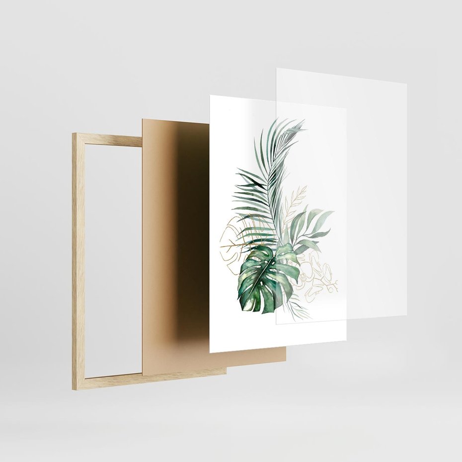 Plakat w ramie 50x70 - Luksus w Detalu - złote, liście - rama drewno