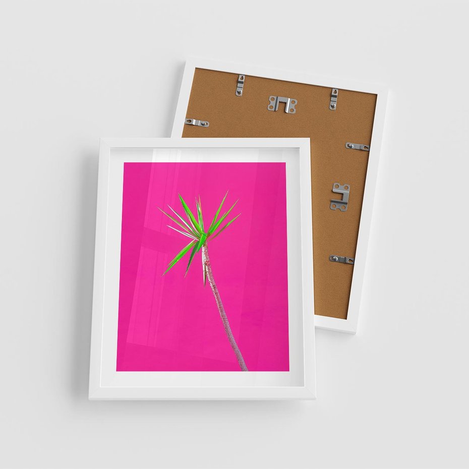 Plakat w ramie 40x50 - Retro Stylizacja - palma, liście - rama biała