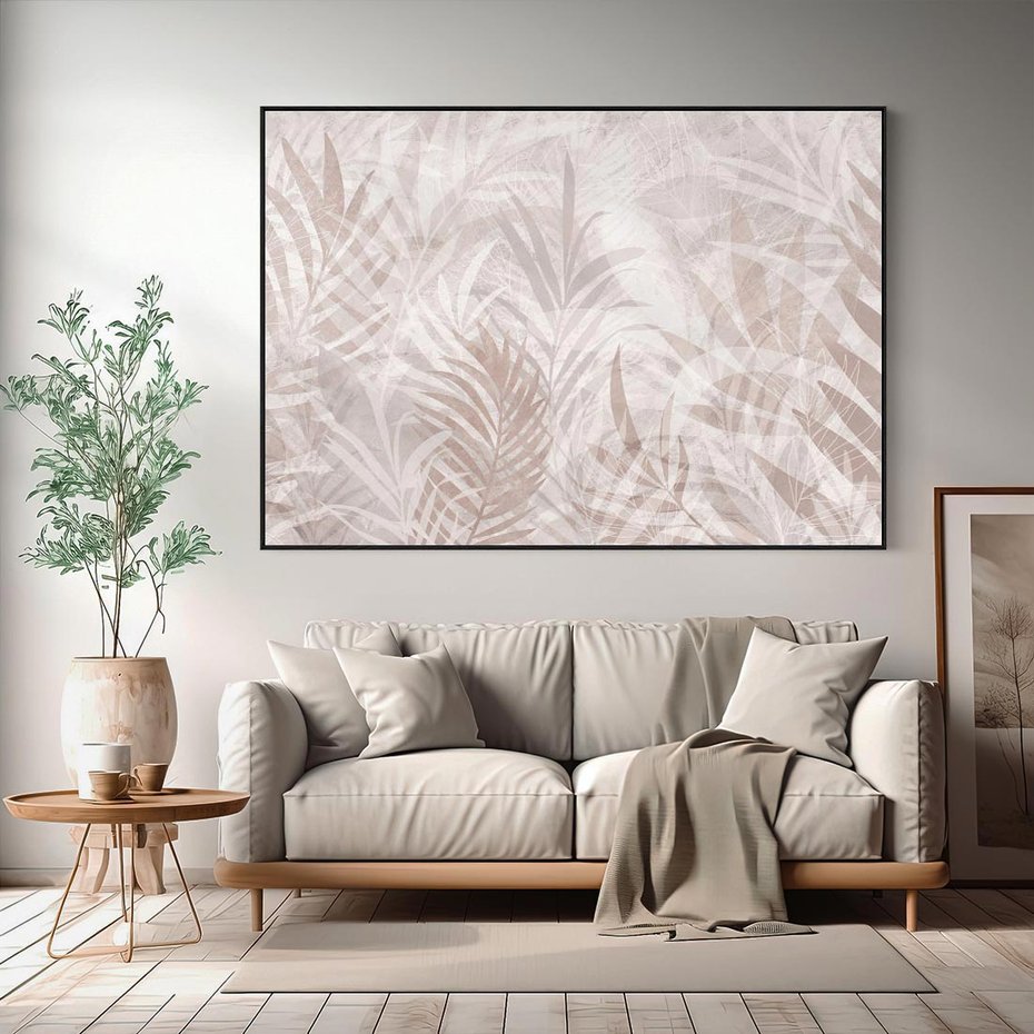 Obraz w ramie 100x70 - Pejzaż zaklętych uczuć - monochromatyczne, w odcieniach beżu - rama czarna