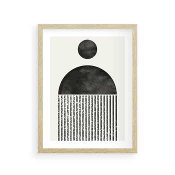 Plakat w ramie 30x40 - Księga Wibracji - abstrakcyjne czarno białe formy, minmalizm - rama drewno