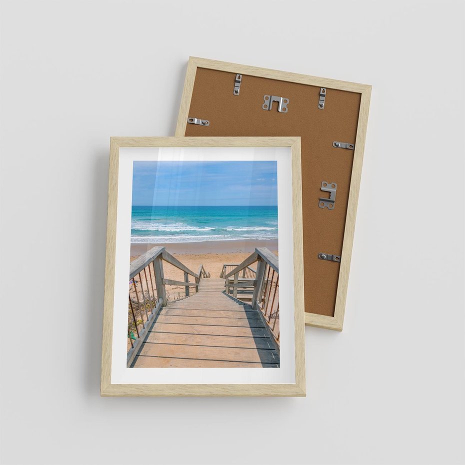 Plakat w ramie 30x40 - Pomost ku Morzu - pomost na plaży, morze - rama drewno